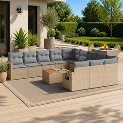 Beige Poly Rattan 12-Piece Outdoor Sectional Sofa Set