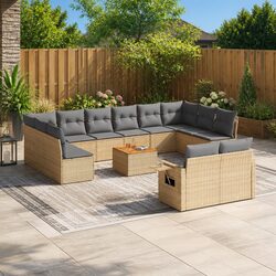 Beige 13-Piece Outdoor Sofa Set with PE Rattan
