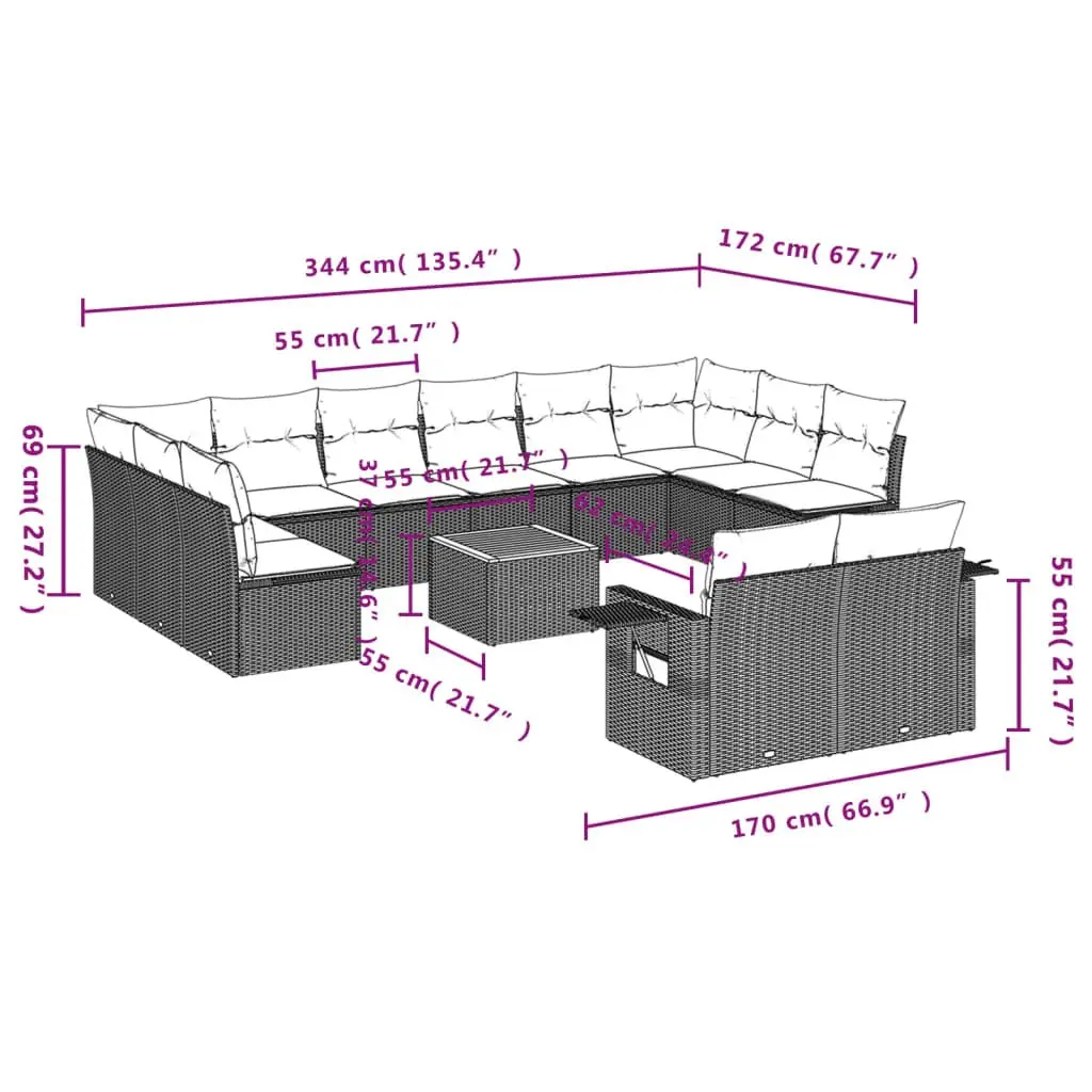 Grey Modular 13-Piece Garden Sofa Set