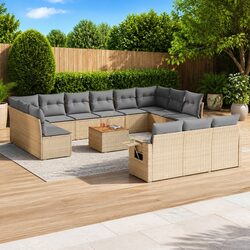 Beige Outdoor Sectional Sofa Set 14 Pieces for Garden