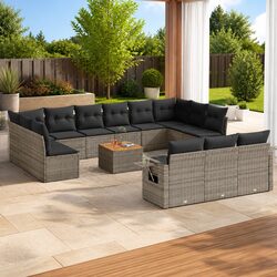 14-Piece Grey Poly Rattan Outdoor Sectional Sofa Set