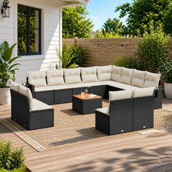 Sturdy 13 Piece Outdoor Sectional Sofa Set Black Rattan