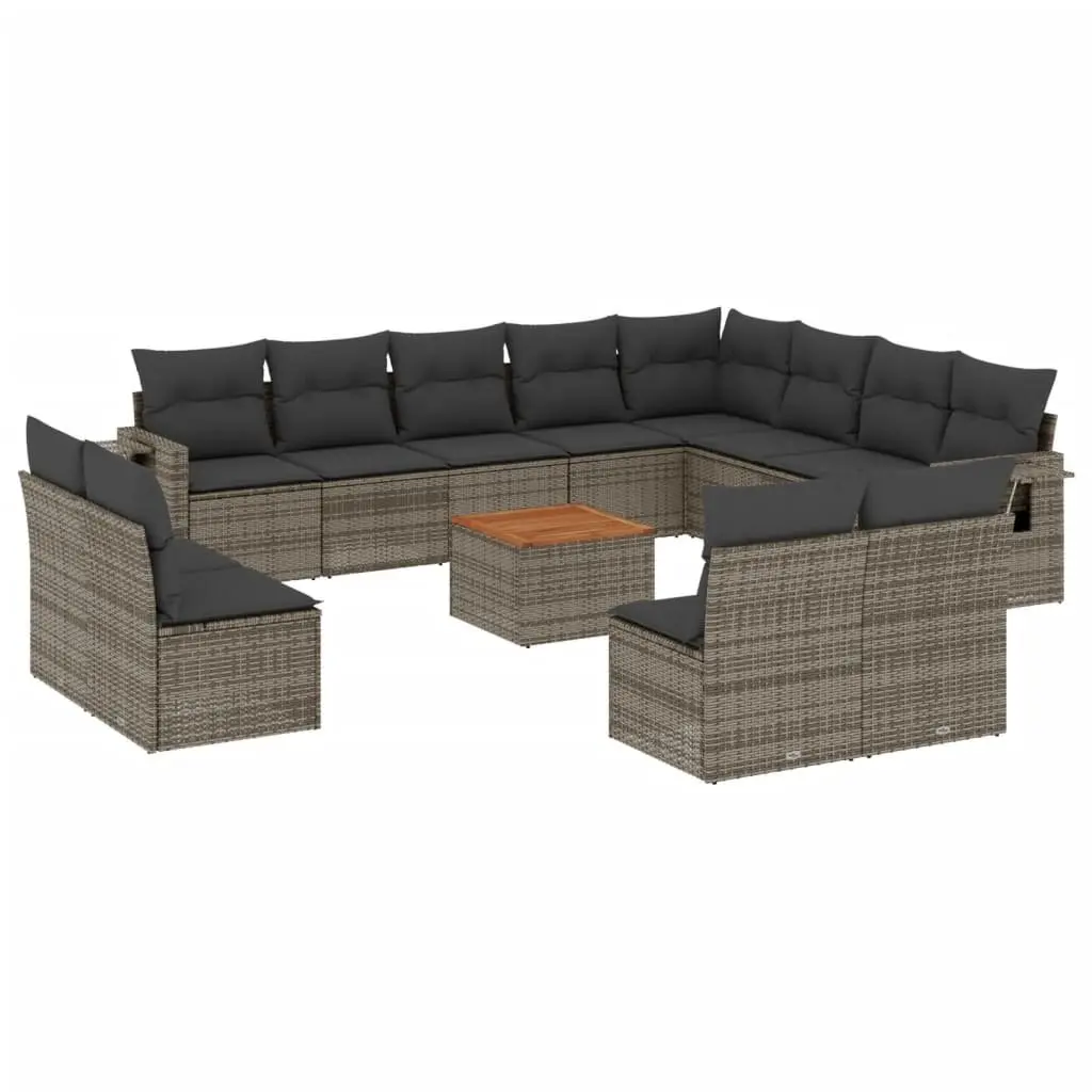 Outdoor Sectional Sofa Set PE Rattan 13 Piece Grey with Acacia Wood Table