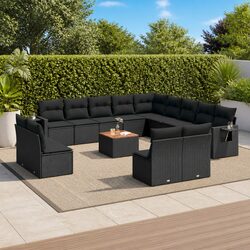 Black Poly Rattan 14-Piece Outdoor Sectional Sofa Set