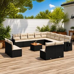 Sturdy 14 Piece Outdoor Sectional Sofa Set in Black