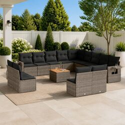 14-Piece Outdoor Sectional Sofa Set with Cushions – Grey Rattan