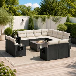 Sturdy Black Poly Rattan Outdoor Sofa Set - 12 Pieces
