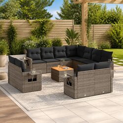 Grey Poly Rattan Outdoor Sectional Sofa Set - 12 Pieces