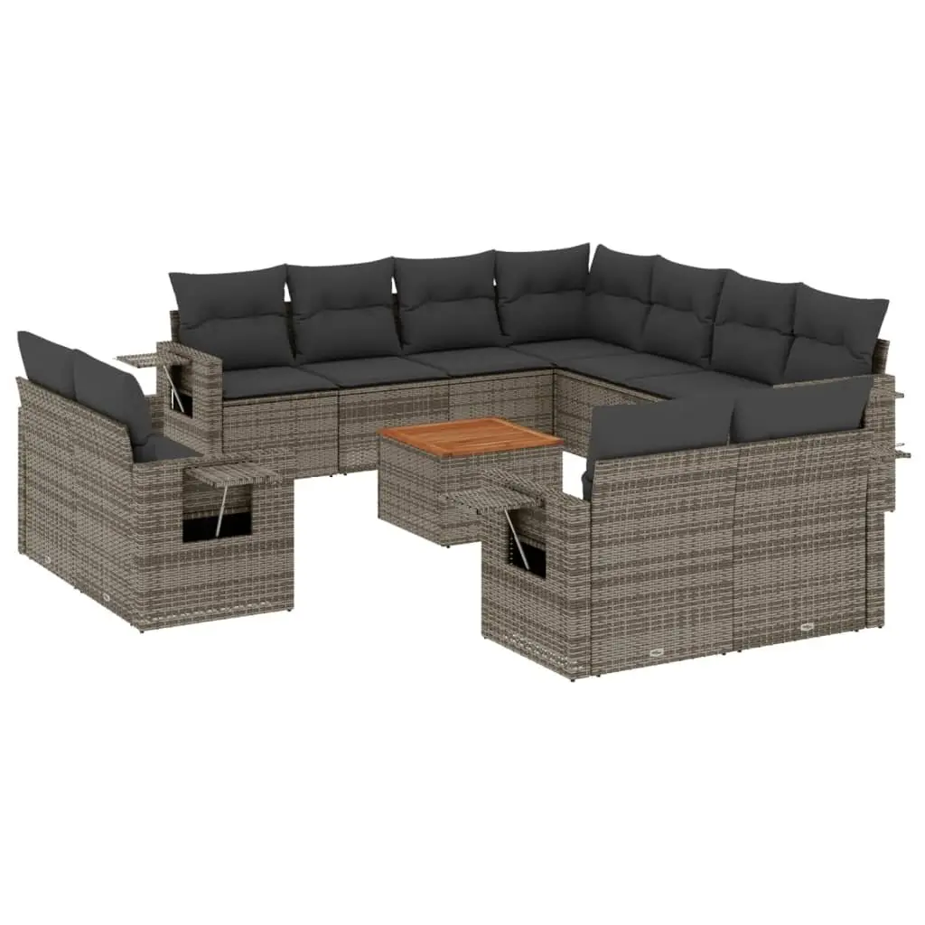 Outdoor Sectional Sofa Set 12 Piece Garden Furniture Grey Poly Rattan with