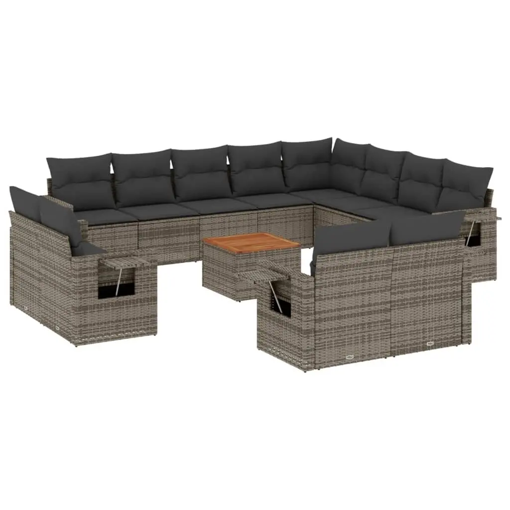 13-Piece Grey Poly Rattan Sectional Sofa Set