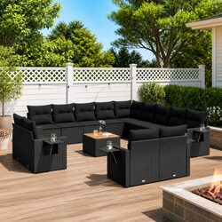 Stylish 14 Piece Black Poly Rattan Sectional Sofa Set