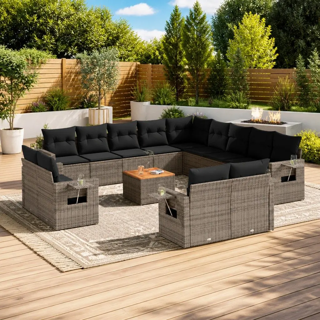 14 Piece Grey Poly Rattan Garden Sofa Set