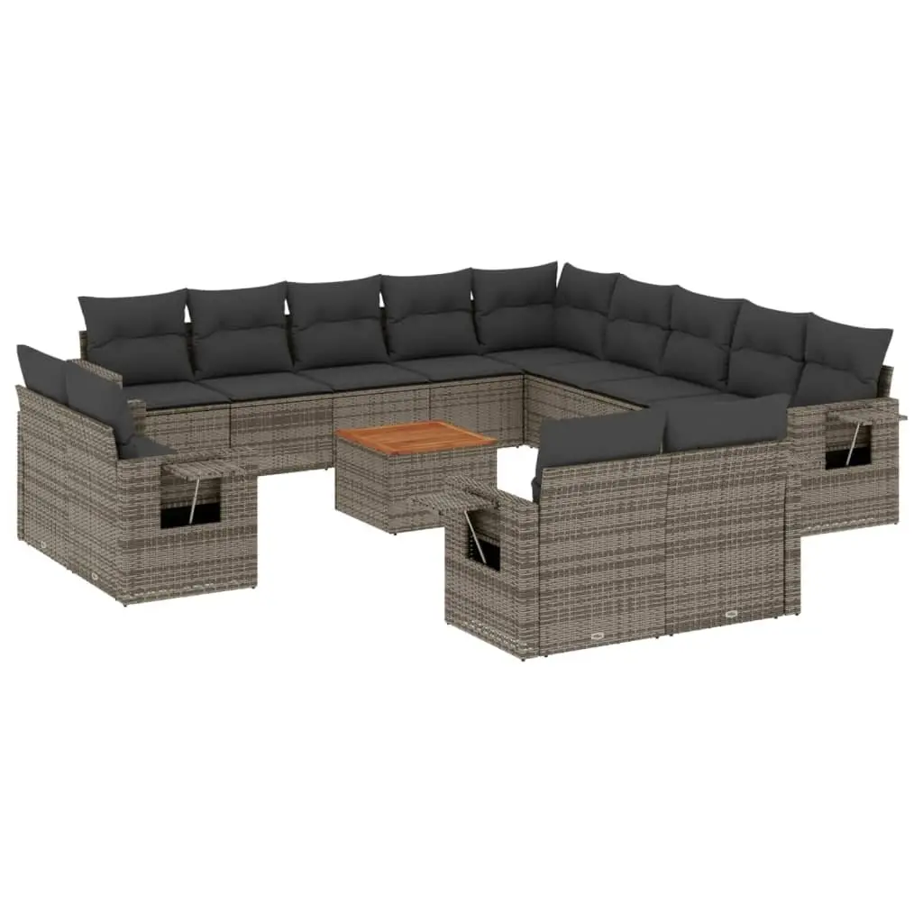 14 Piece Grey Poly Rattan Garden Sofa Set