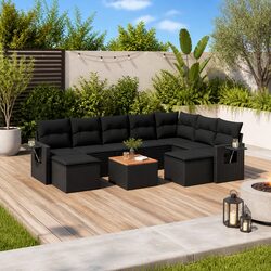 10 Piece Black Rattan Outdoor Sectional Sofa Set