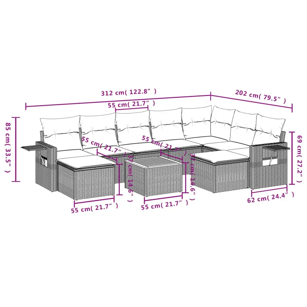 10-Piece Outdoor Sectional Sofa Set in Grey