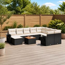 Modular Outdoor Sectional Sofa Set 11 Pieces Black Rattan
