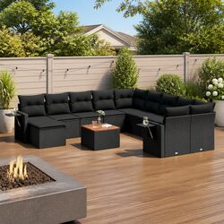 Premium 12 Piece Black Poly Rattan Modular Sectional Sofa Set