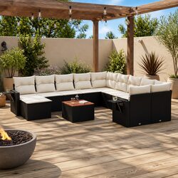 Premium 12 Piece Black Poly Rattan Outdoor Sofa Set
