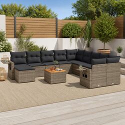 12-Piece Grey Poly Rattan Outdoor Sectional Sofa Set