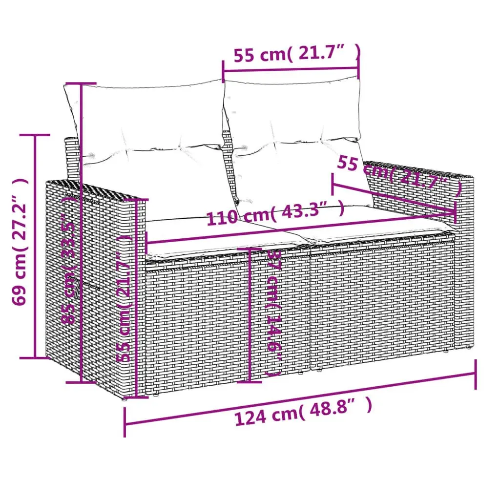 Outdoor Sectional Sofa Set PE Rattan Acacia Wood 12 Piece Grey