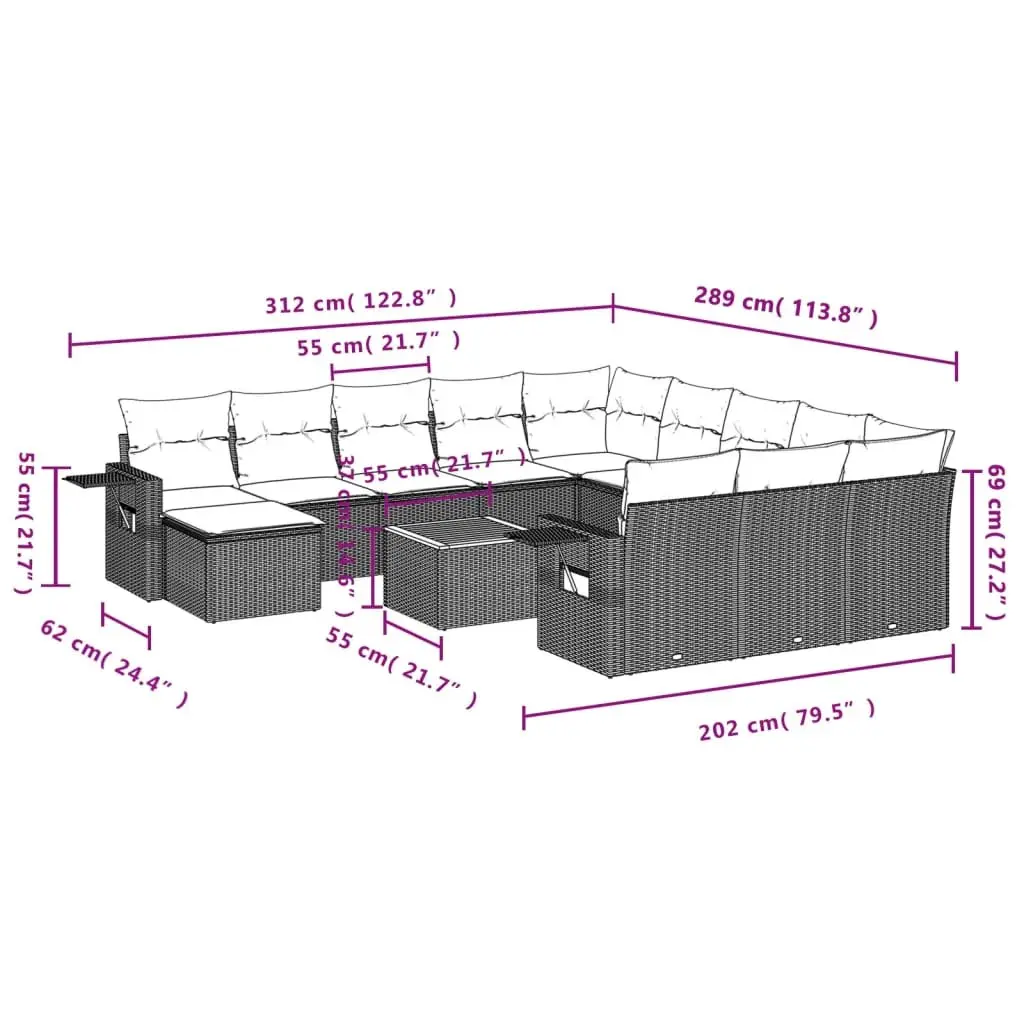 13-Piece Grey Outdoor Sectional Sofa Set