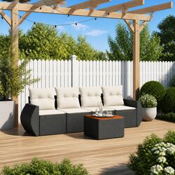 5 Piece Black Poly Rattan Garden Sofa Set for Outdoor Spaces