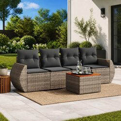 Sturdy Outdoor Garden Sofa Set - 5 Piece Grey Patio Furniture