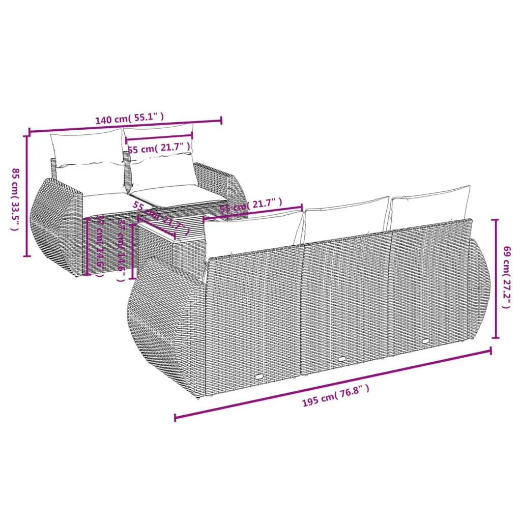 Garden Sofa Set 6 Piece PE Rattan Beige Modular Outdoor Furniture with Cushions