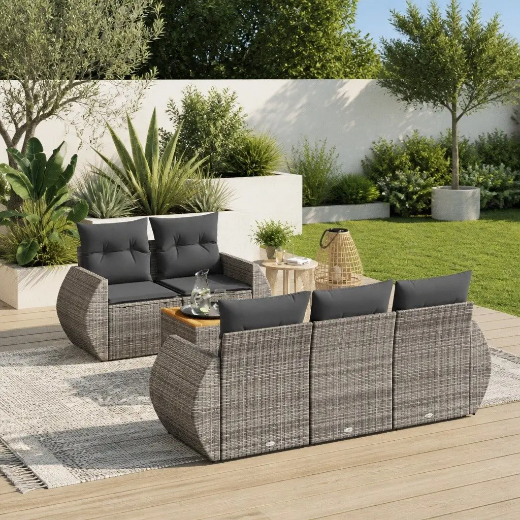 Garden Sofa Set PE Rattan 6 Piece Outdoor Furniture Modular Grey with Cushions