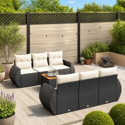 Stylish 7 Piece Black Rattan Garden Sofa Set