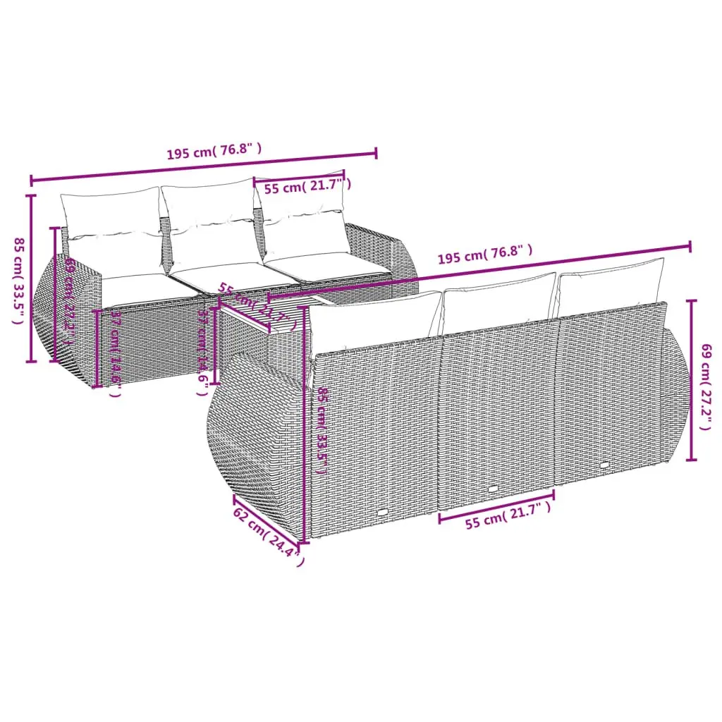 7 Piece Garden Sofa Set with Grey Cushions