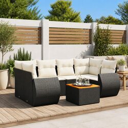 Sturdy 7 Piece Black Garden Sofa Set with Cushions