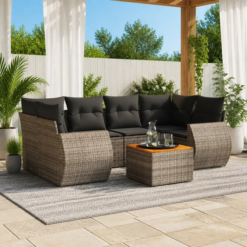 7 Piece Garden Sofa Set Poly Rattan Grey Outdoor Furniture Patio Lounge