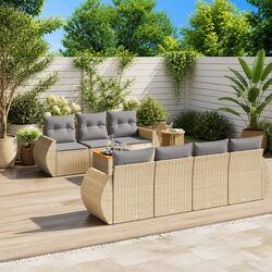 Modular 8-Piece Garden Sofa Set in Beige with Cushions
