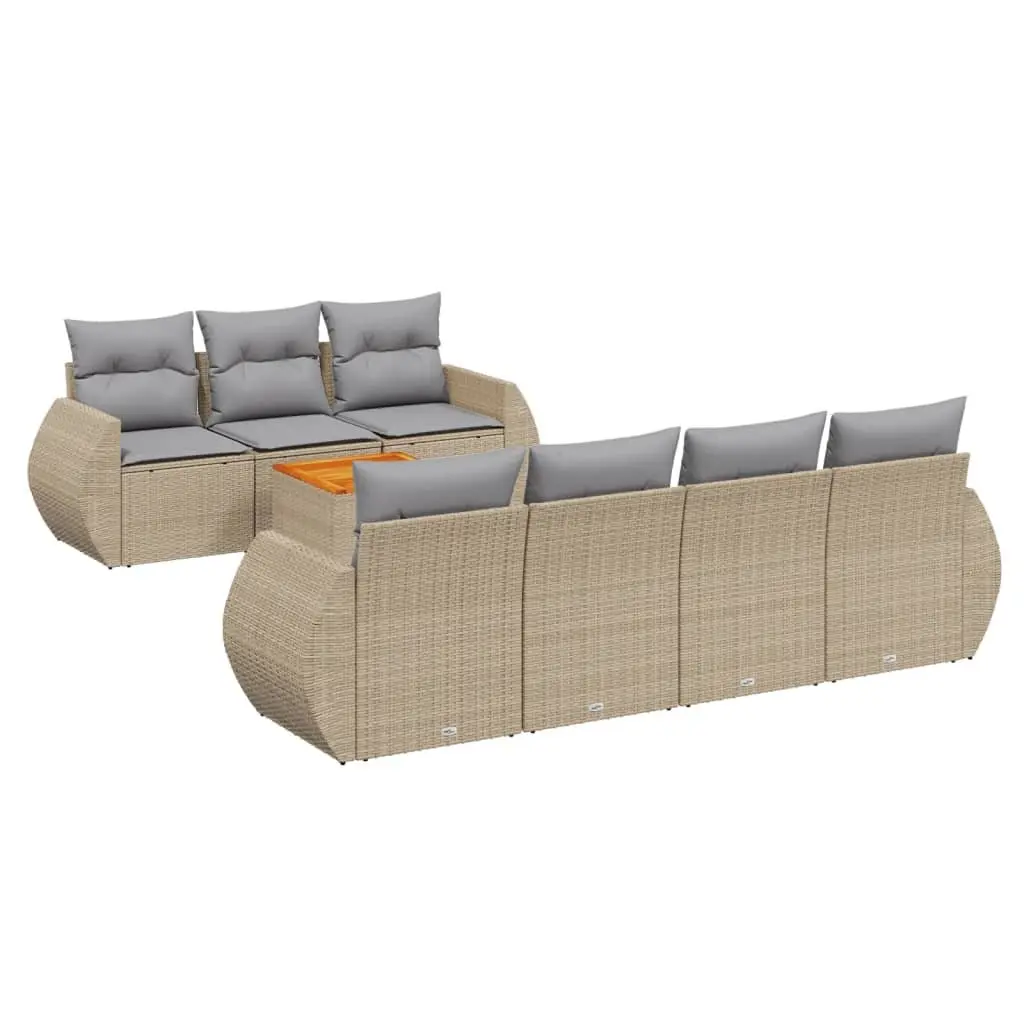 Garden Sofa Set PE Rattan 8 Piece Outdoor Furniture Patio Beige with Cushions