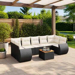8-Piece Modular Outdoor Sofa Set with Cushions - Black