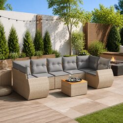 8-Piece Outdoor Garden Sofa Set in Beige Poly Rattan