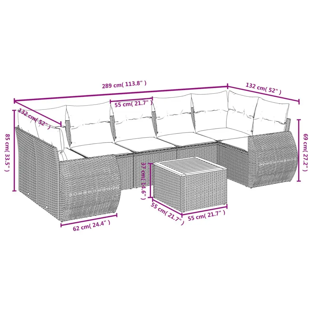 Garden Sofa Set PE Rattan 8 Piece Grey Outdoor Furniture