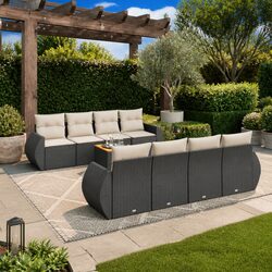 High-Quality 9 Piece Black Poly Rattan Garden Sofa Set