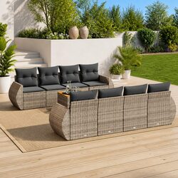 9-Piece Grey Poly Rattan Garden Sofa Set for Outdoor Living