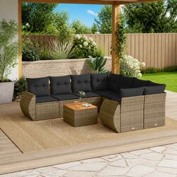 Premium 9 Piece Grey Poly Rattan Garden Sofa Set