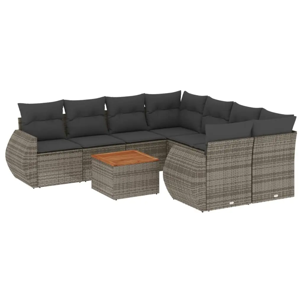 9 Piece Grey Poly Rattan Garden Sofa Set