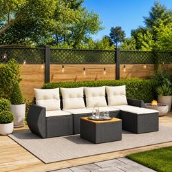 Black Poly Rattan 6 Piece Outdoor Sofa Set