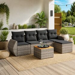 Durable 6-Piece Grey Poly Rattan Garden Sofa Set