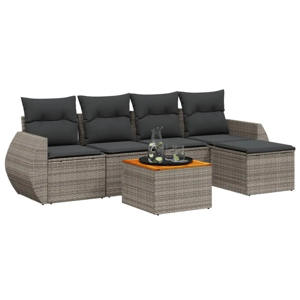 Garden Sofa Set PE Rattan 6 Piece Modular Outdoor Furniture Grey with Cushions