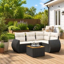Premium Black 5 Piece Outdoor Sofa Set with Cushions