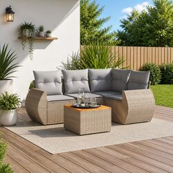 5 Piece Durable Garden Sofa Set with Beige Cushions