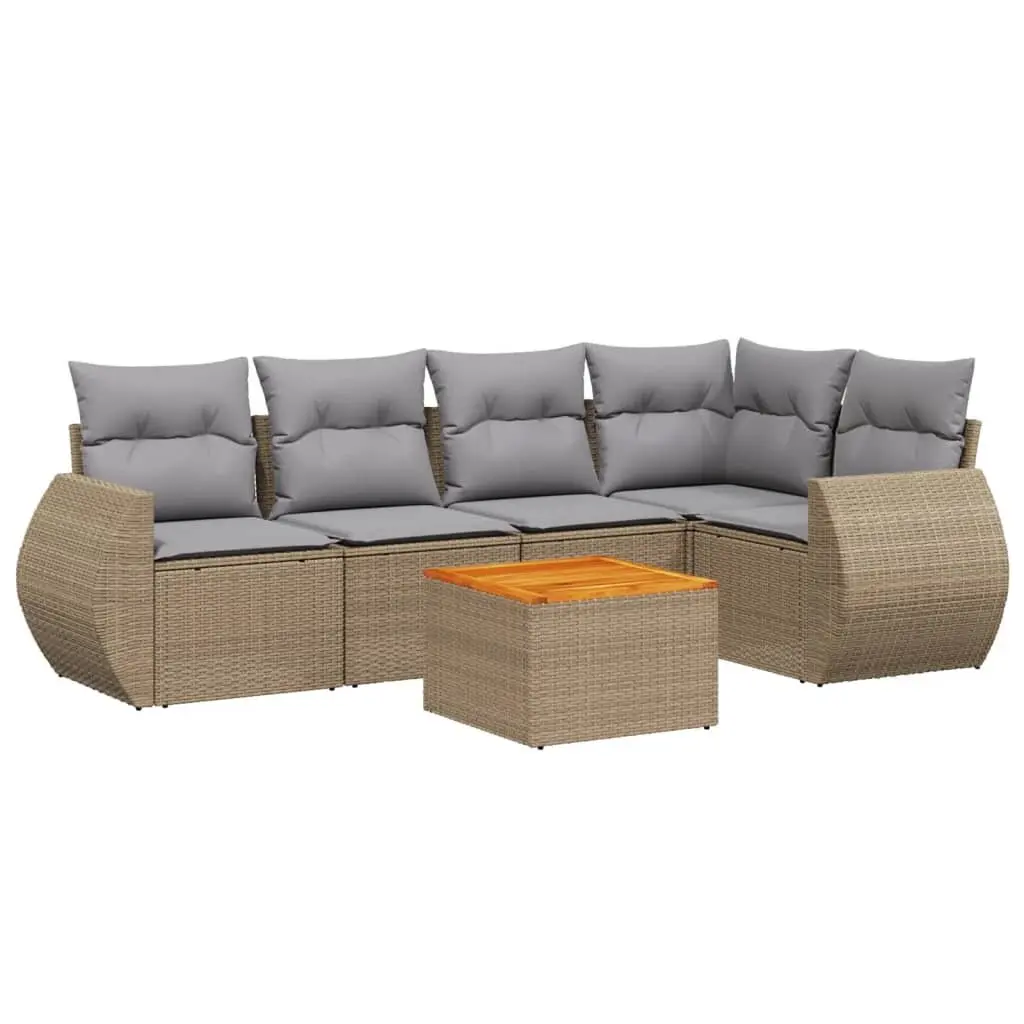 Outdoor Garden Sofa Set Poly Rattan 6 Piece Beige