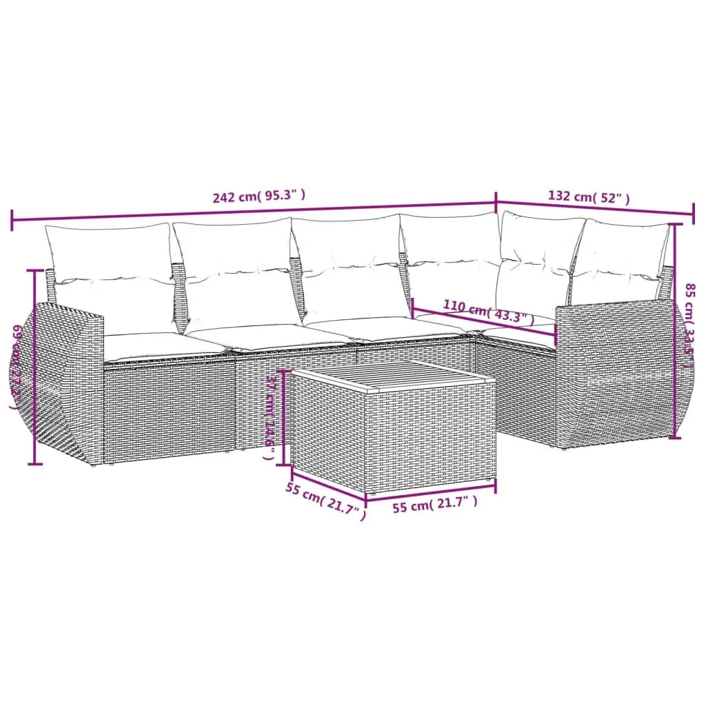 Outdoor Garden Sofa Set Poly Rattan 6 Piece Beige