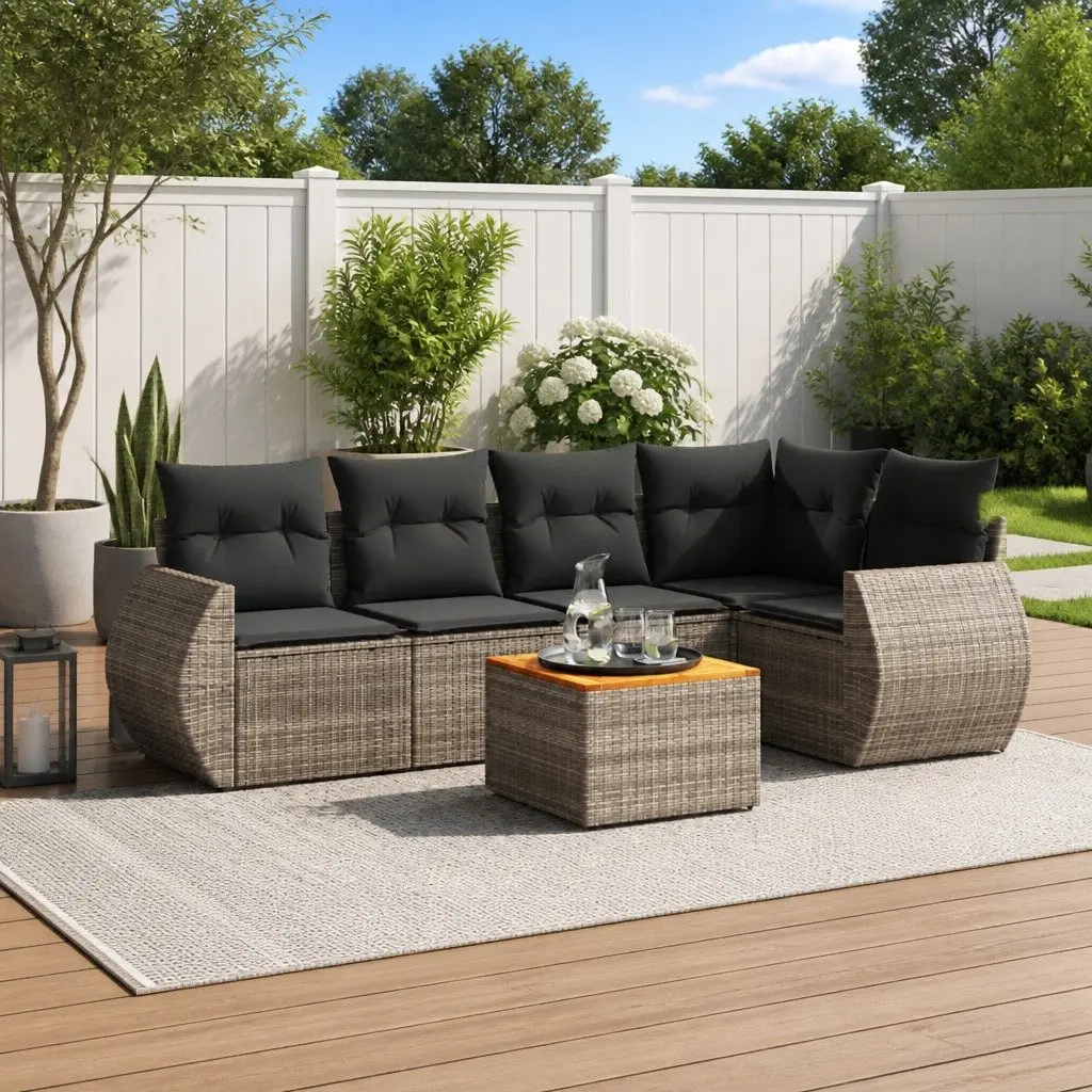 Garden Sofa Set PE Rattan 6 Piece Modular Outdoor Furniture Grey with Cushions